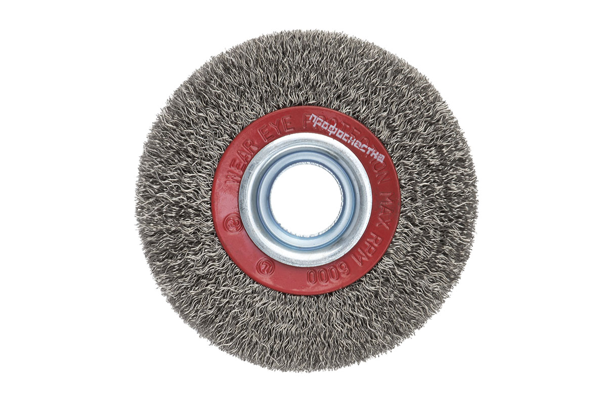 Щетка дисковая, гофрированная для заточных станков с адаптерами (НЕРЖАВЕЙКА)